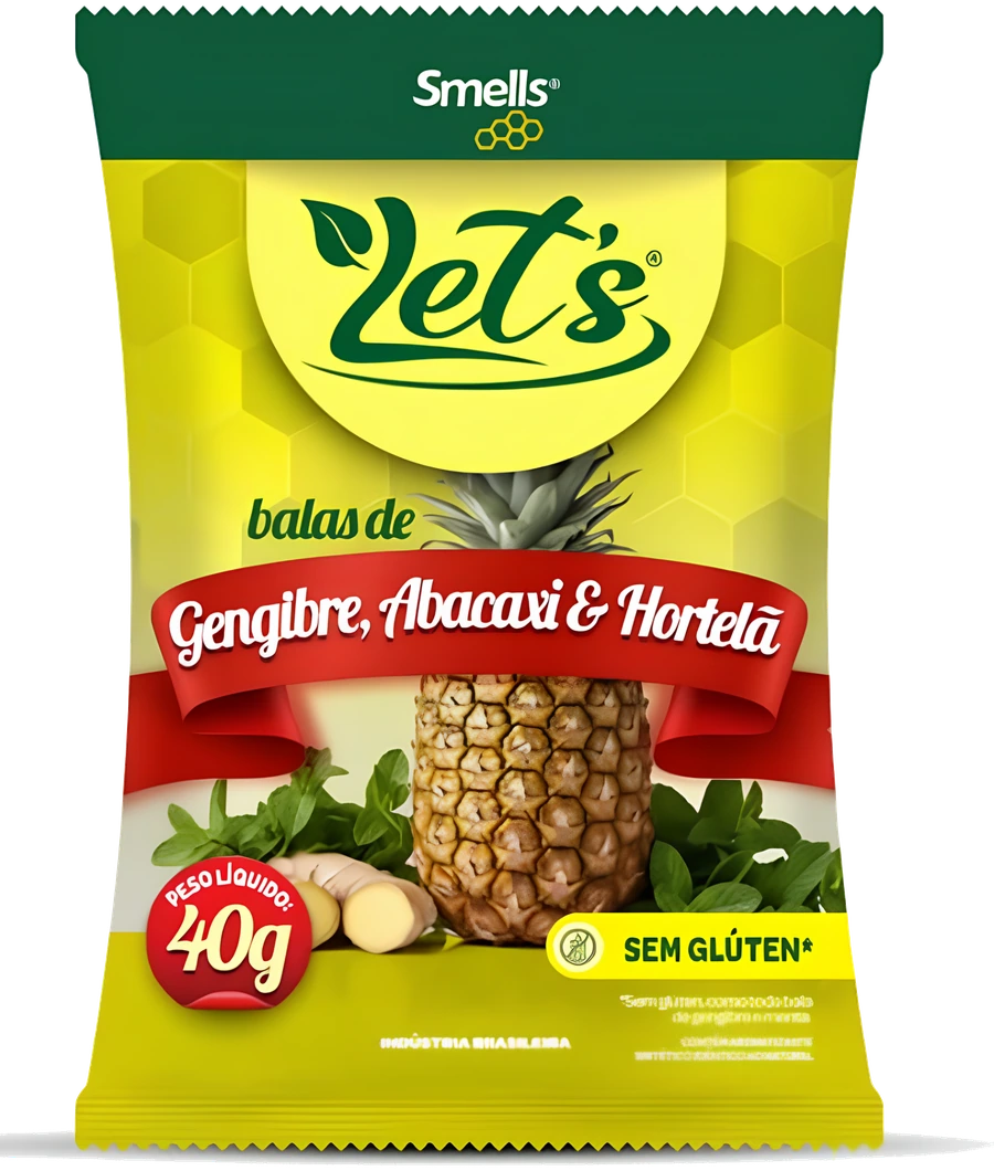 Balas Let's gengibre, abacaxi e hortelã