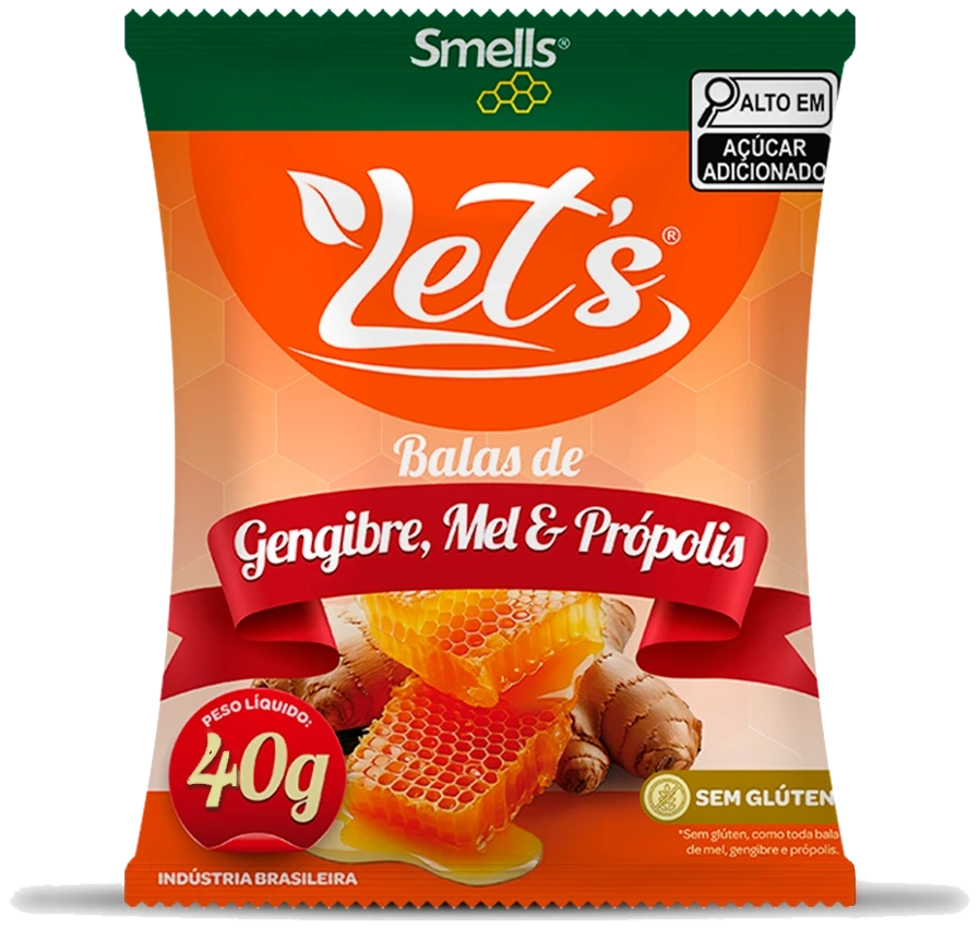 Embalagem laranja de gengibre, mel e própolis